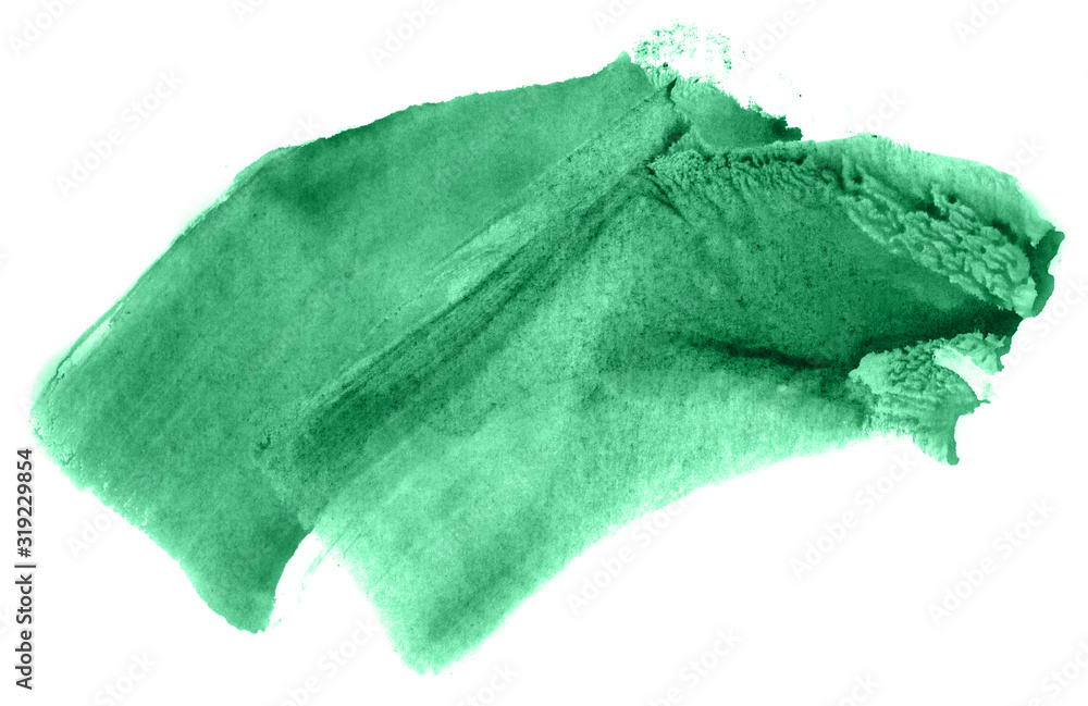 Fototapeta premium Abstract watercolor background hand-drawn on paper. Volumetric smoke elements. Green color. For design, web, card, text, decoration, surfaces.
