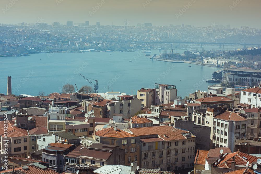 Panorama of the old historical center of Istanbul from a height.