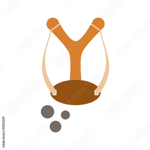 Wooden slingshot for throwing a stone in flat style.Vector illustration.