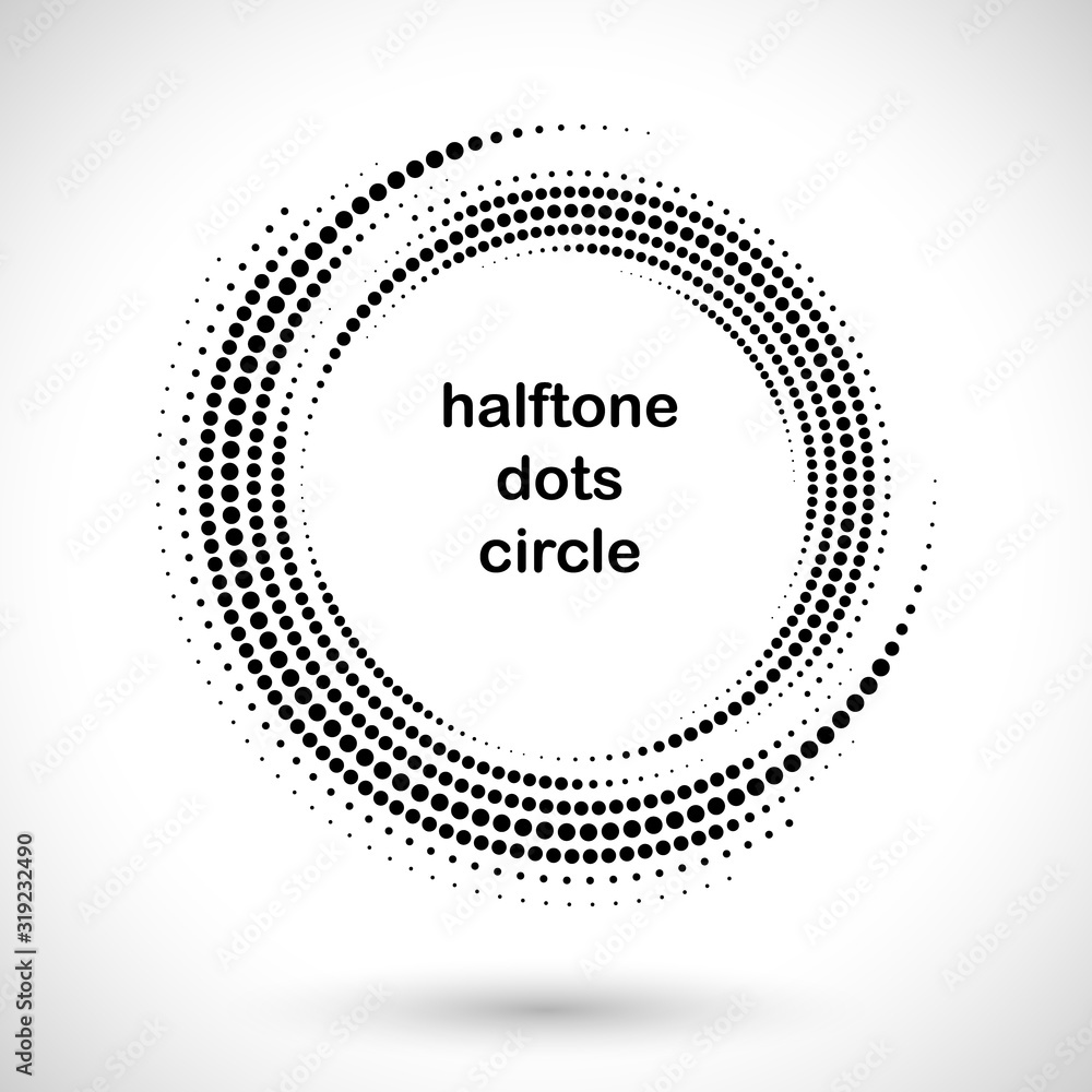 Halftone round as icon or background. Black abstract vector circle frame with dots as logo or emblem. Halftone round as icon or background. Black abstract vector circle frame with dots as logo or emblem.