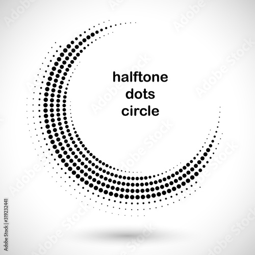 Halftone round as icon or background. Black abstract vector circle frame with dots as logo or emblem.