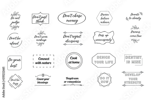 Set of 20 vector Motivation Inspiring Quotes. Ready to post in social media, brochure, magazine