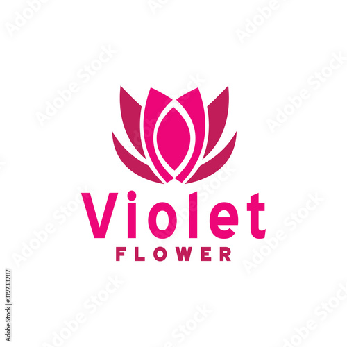 Flower logo design vector template with flat violet color Concept style. Rose Symbol and lotus icon for jewelry, fashion, boutique, hotel, salon, Company And Business.