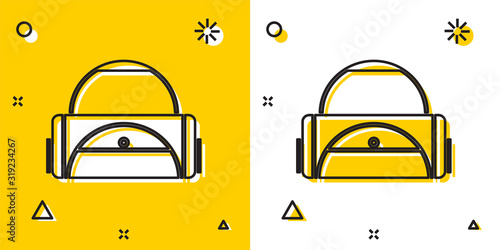 Black Sport bag icon isolated on yellow and white background. Random dynamic shapes. Vector Illustration