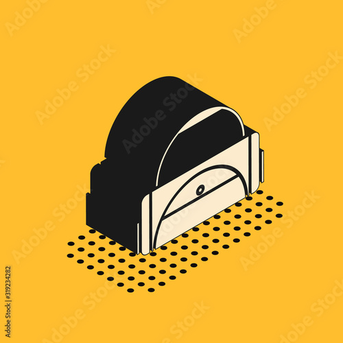 Isometric Sport bag icon isolated on yellow background. Vector Illustration