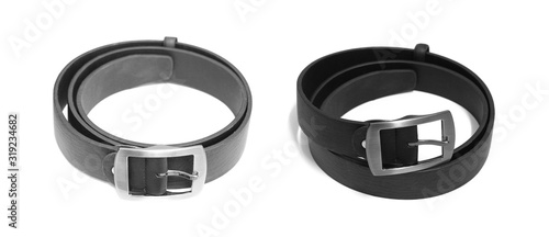 Obraz na płótnie Black leather belt isolated on white background