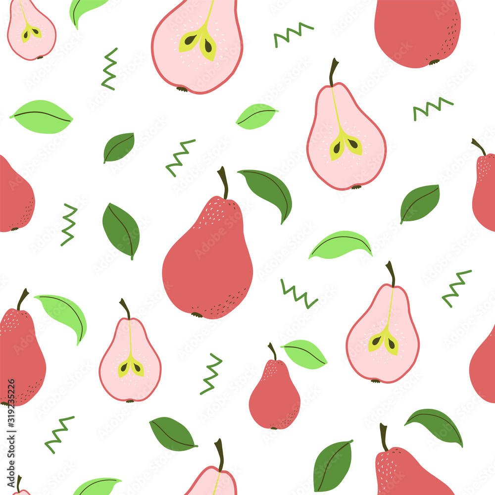 Sweet pear seamless pattern. Vector individual elements on white background. Sweet pear seamless pattern. Vector individual elements on white background.