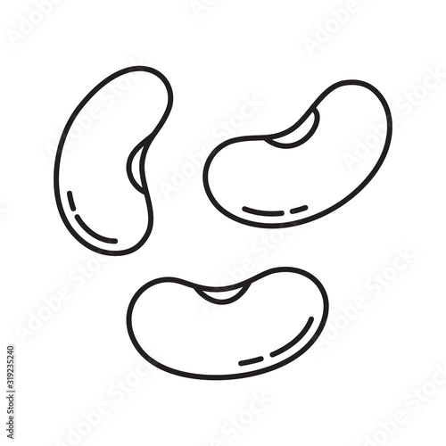 Set of three beans icon. Linear logo for design of bean products. Black simple illustration. Contour isolated vector image on white background. Symbol for jelly sweets