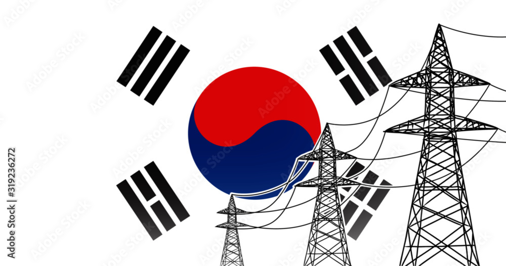 Republic of Korea (South Korea) electric power supply lines vector concept three high voltage