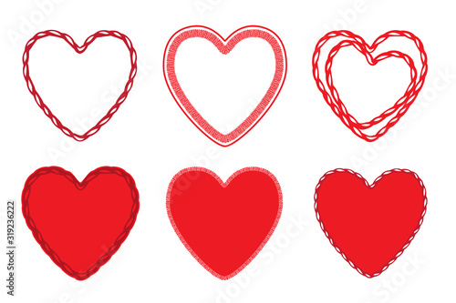 Vector embroidery hearts set. Vector illustration. Fashion decoration template. Love symbol for card, invitation, posters, placards, banners.
