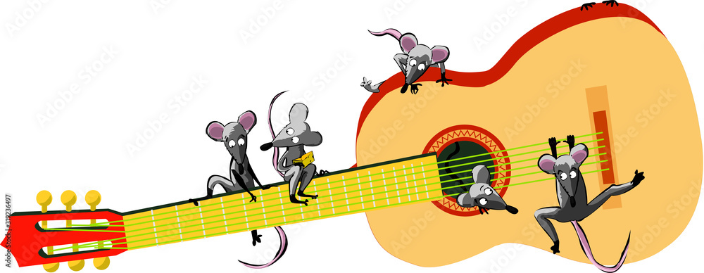 mouse and guitar , band music illustration mouse and guitar , band music illustration