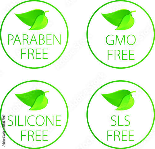 GMO, paraben, SLS, Silicone free - vector illustration