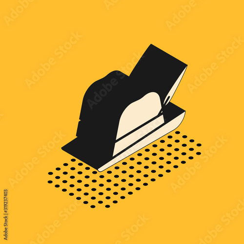 Isometric Oktoberfest hat icon isolated on yellow background. Hunter hat with feather. German hat. Vector Illustration