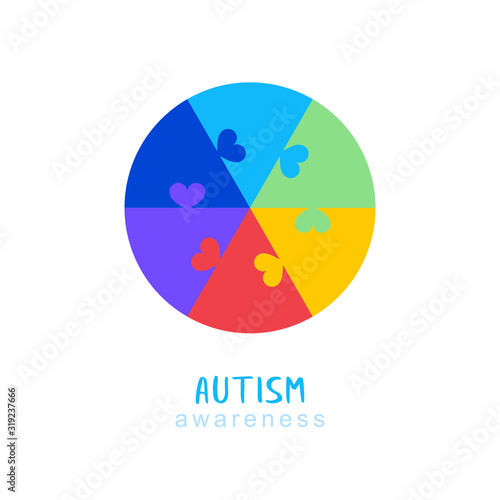 World autism awareness day. Colorful circle puzzle vector design sign with hearts. Symbol of autism. Medical flat illustration. Health care