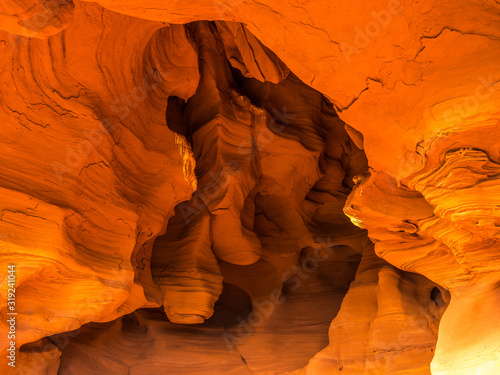 General view of the reddish caves of Can Riera very similar to the Antelope canyon.