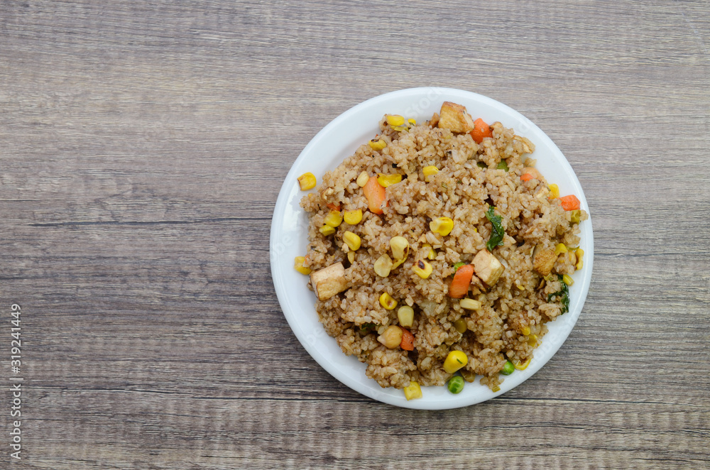 Fried rice plate top view
