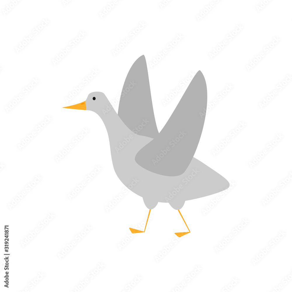 Fototapeta premium Goose bird in flat style isolated on white background. Funny cartoon character.