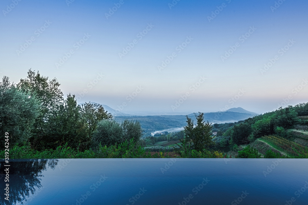 View of the Este valley from the edge of the pool.