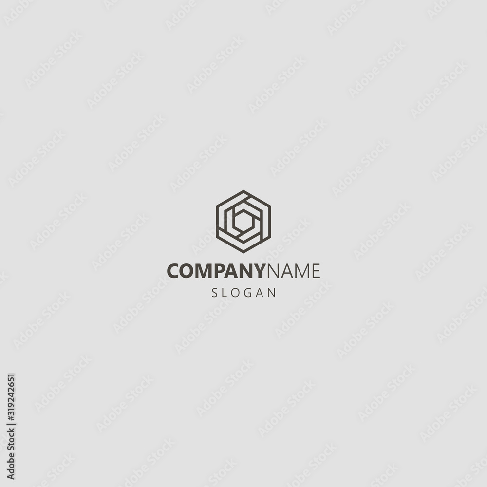 Obraz premium black and white simple outline geometric vector line art iconic logo of technological hexagonal pattern
