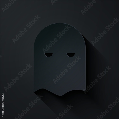 Paper cut Executioner mask icon isolated on black background. Hangman, torturer, executor, tormentor, butcher, headsman icon. Paper art style. Vector Illustration
