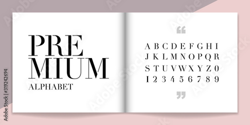 Elegance font and alphabet set. Lettering Design for magazine, poster, logo or advertising media. Typography fonts uppercase and number.