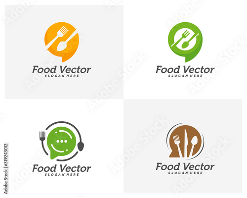 Set of Food talk logo design vector. Restaurant, food court, cafe logo template. Icon symbol. Illustration