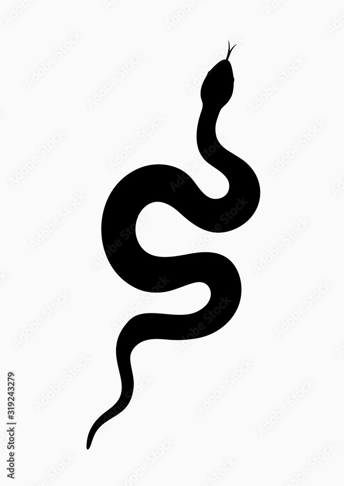 Fototapeta premium Black silhouette snake. Isolated symbol or icon snake on white background. Abstract sign snake. Vector illustration