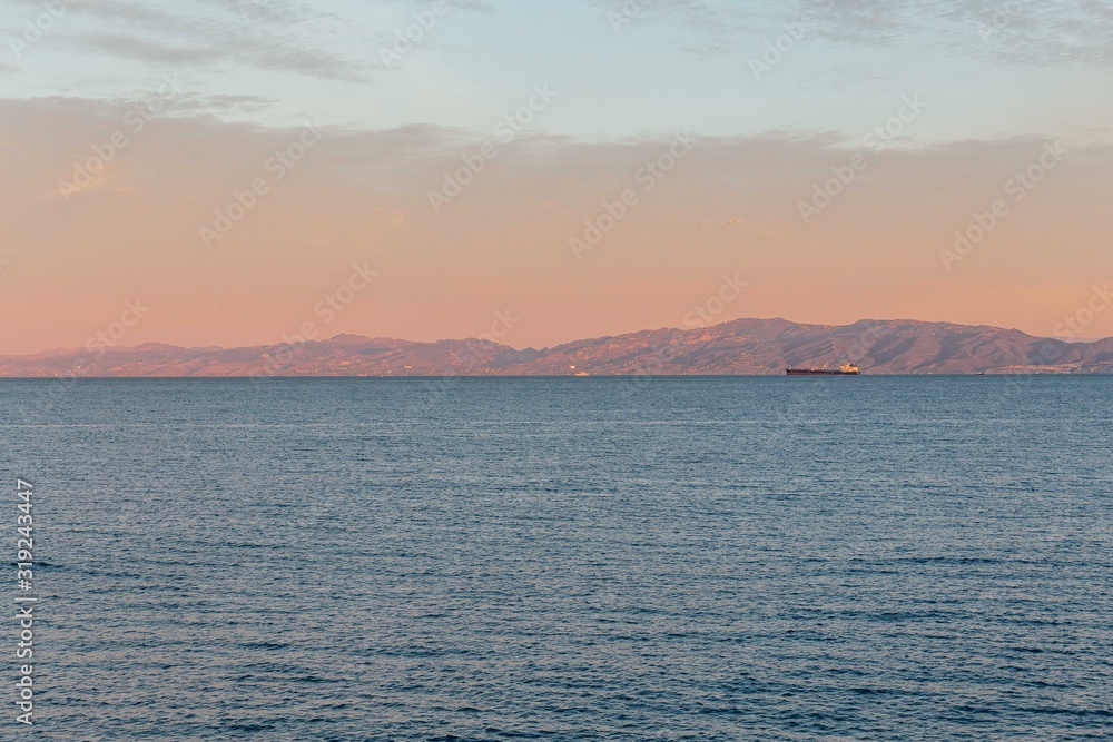 The view on a ship from Santa monica pier during the sunrise