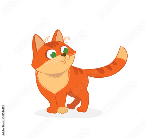 Cute, Funny and Curious Red Cat on a white background, vector