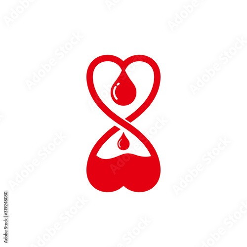 Red blood drop isolated on heart shape. blood donor volunteer vector design