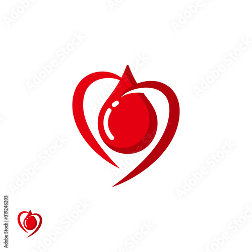Red blood drop isolated on heart shape. blood donor volunteer vector design