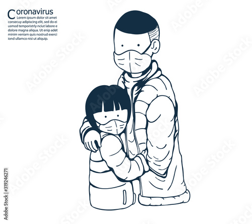 Brother and sister wearing masks to help prevent the spread of a deadly coronavirus.illustration vector for coronavirus.