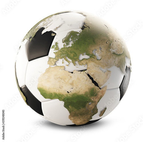 Fototapeta Naklejka Na Ścianę i Meble -  soccer ball world map isolated 3d-illustration. elements of this image furnished by NASA