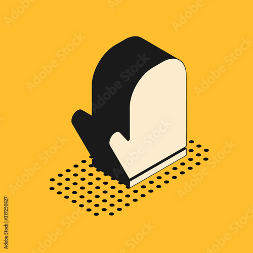 Isometric Oven glove icon isolated on yellow background. Kitchen potholder sign. Cooking glove. Vector Illustration