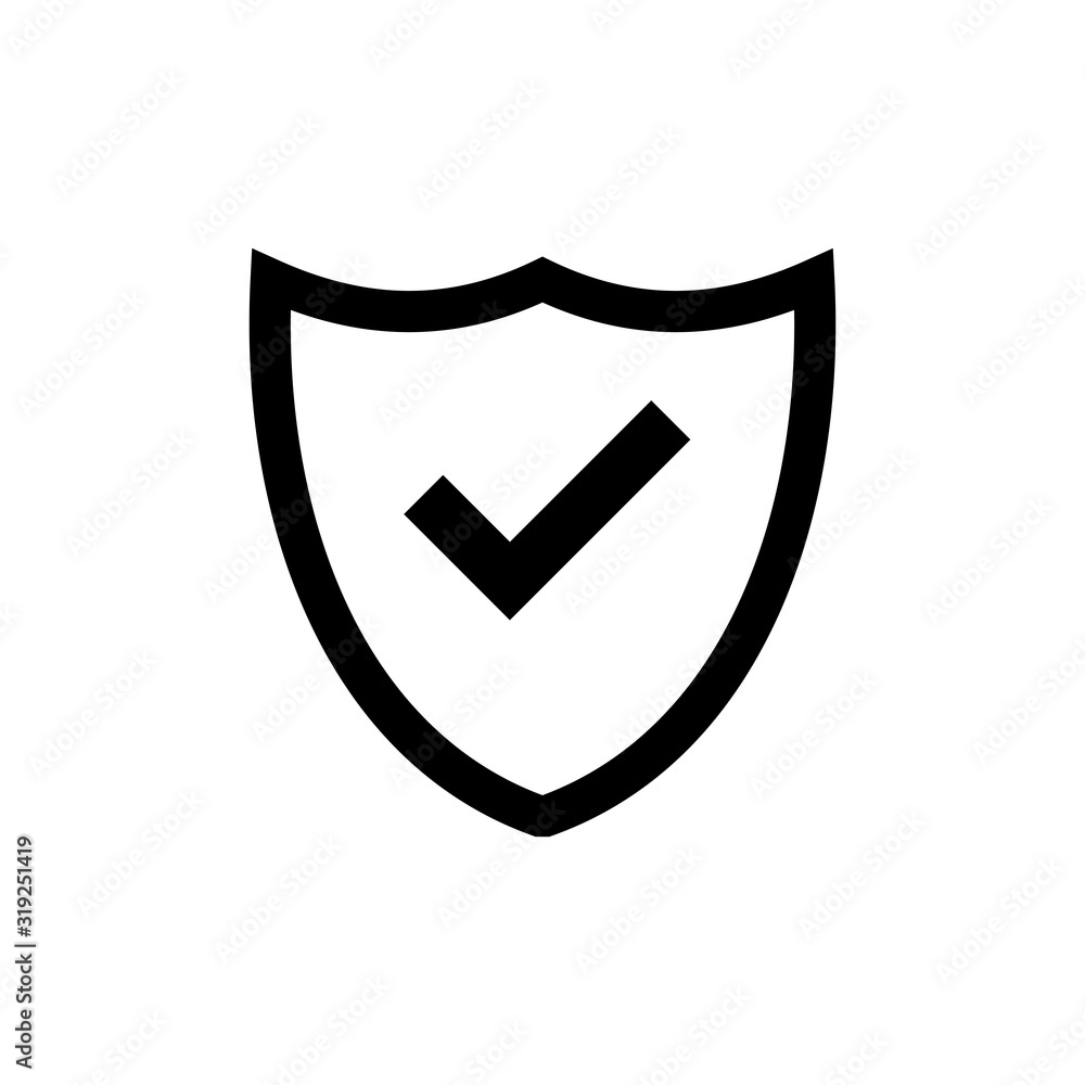 Shield check mark logo icon isolated on white background. Protection approve sign. Safe icon vector Shield check mark logo icon isolated on white background. Protection approve sign. Safe icon vector