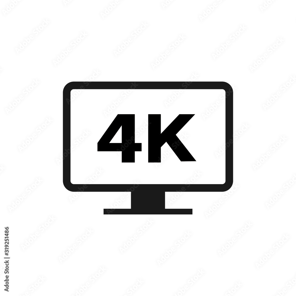 4k tv Icon vector on white background. Monitor tv icon 4k tv Icon vector on white background. Monitor tv icon