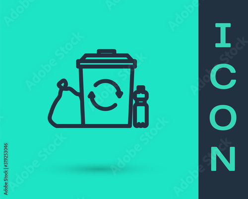 Black line Recycle bin with recycle symbol icon isolated on green background. Trash can icon. Garbage bin sign. Recycle basket. Vector Illustration