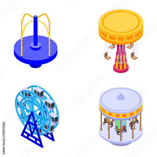 Carousel icons set. Isometric set of carousel vector icons for web design isolated on white background