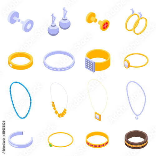 Jewellery icons set. Isometric set of jewellery vector icons for web design isolated on white background