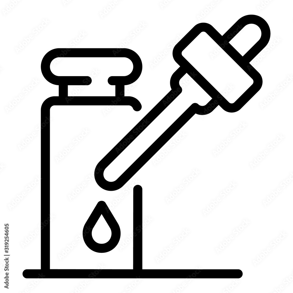 Bottle with pipette icon. Outline bottle with pipette vector icon for web design isolated on white background Bottle with pipette icon. Outline bottle with pipette vector icon for web design isolated on white background