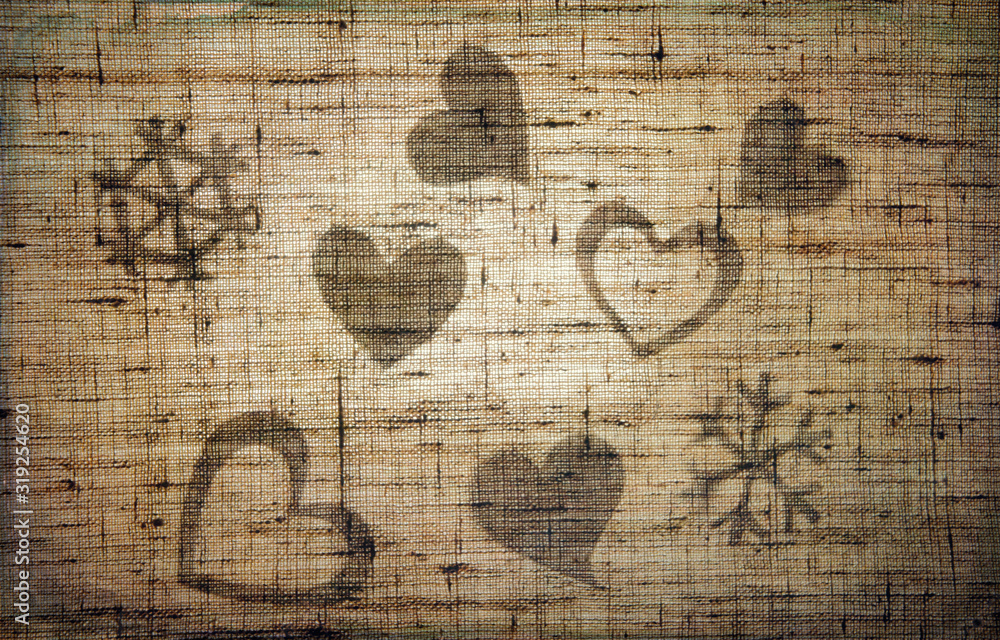 Fototapeta premium Romantic hearts. Linen fabric and background for a card for Valentine's Day