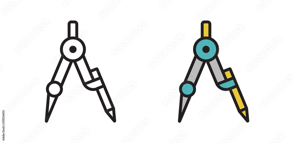 Divider icon in a vector on a white isolated background. Compass. Symbol, logo in a modern simple style. Black and colored icon. Divider icon in a vector on a white isolated background. Compass. Symbol, logo in a modern simple style. Black and colored icon.