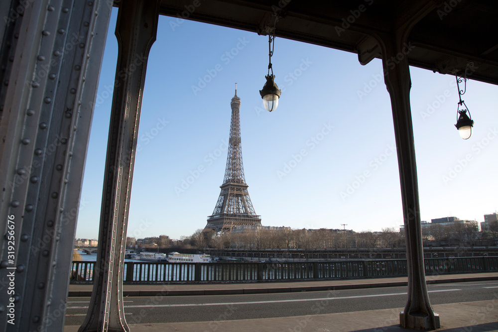 Eiffel Tower and Bir-Hakeim Bridge in Paris