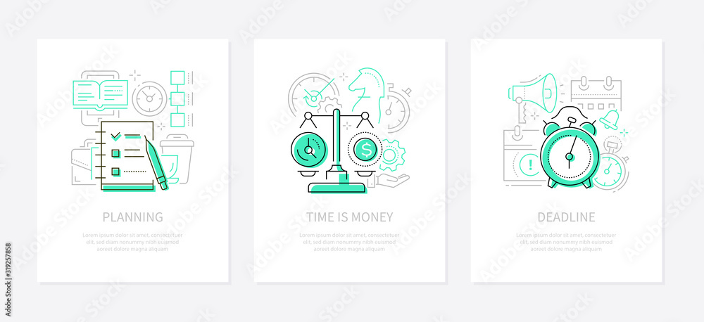 Management - vector line design style banners set Management - vector line design style banners set