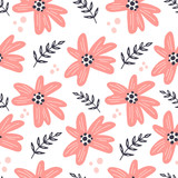 HAnd drawn seamless pattern with floral elements. Vector illustration with flowers and leaves for invintation, textile.