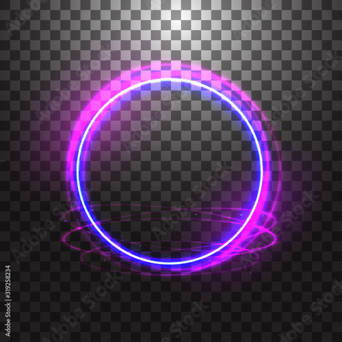 Vector neon gloving ring isolated on transparent background. Blue round light effect.