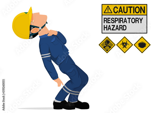 An construction worker is gesturing about respiratory hazard photo