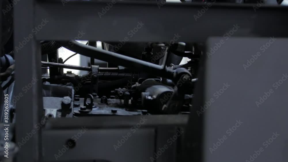 Car internal parts insid of the machine camera movement closeup Car internal parts insid of the machine camera movement closeup