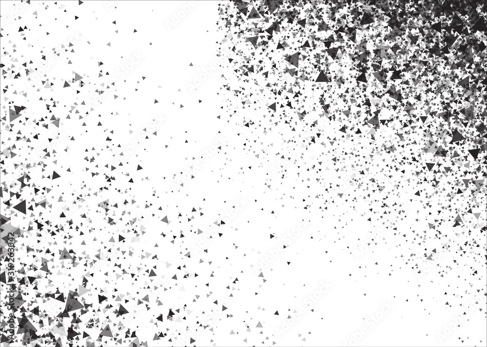 Obraz premium Vector glass explosion isolated on white transparent background. Many black sharp pieces randomly flying in the air. Vector glass explosion concept. Black glass pieces on white.
