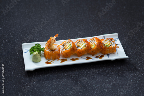 Crunchy and crispy ebi roll a Japanese food menu photo